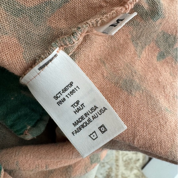 Amadi | Anthropologie | Maia Tie-Front Blouse | Linen Blend | Pink & Green | M - Picture 12 of 13
